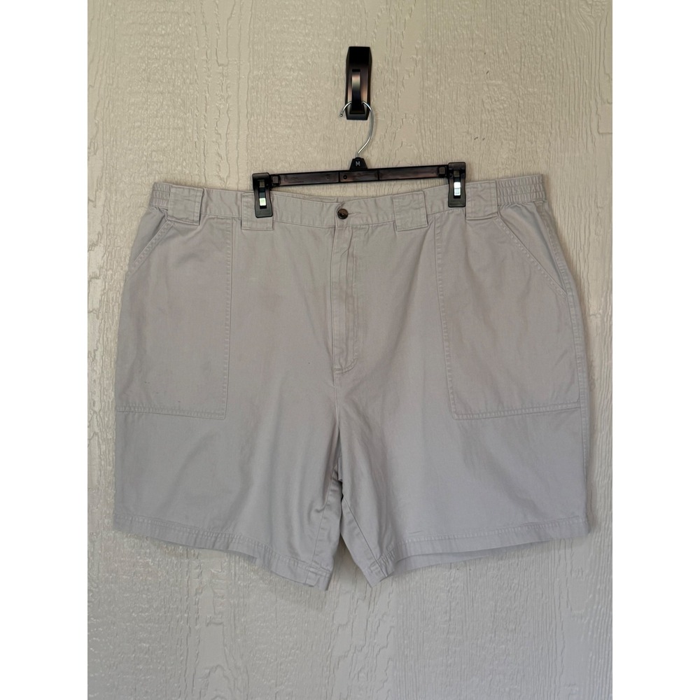 St Johns Bay Mens Size 48 Cargo Shorts Stone Beige Cotton Twill Elastic Waist